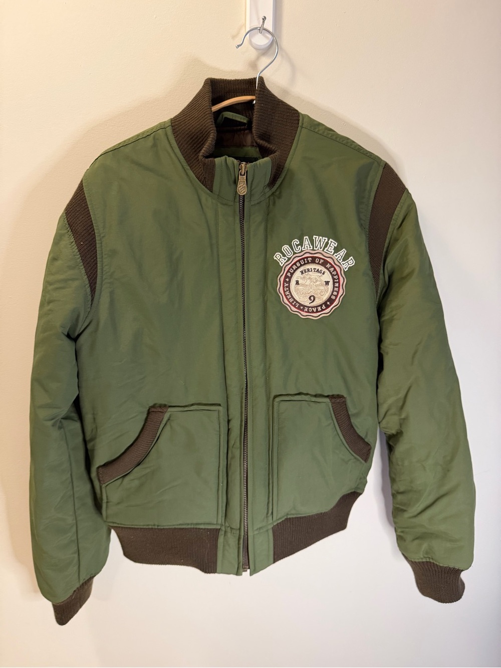 Vintage Rocawear Heritage Y2K Green Bomber Jacket Embroidered Hip Hop Streetwear